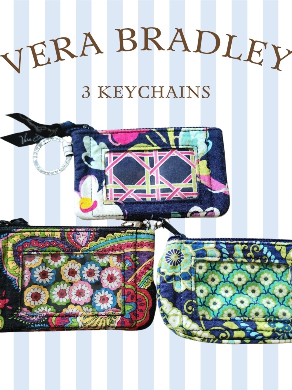 Vera Bradley Lot Of 3 Zip ID Cases Wallets Keychains EUC